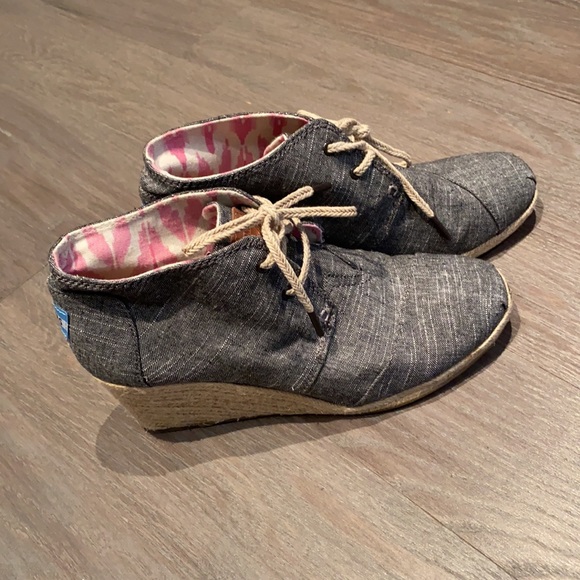 TOMS desert wedge boot espadrille black chambray - Picture 2 of 4